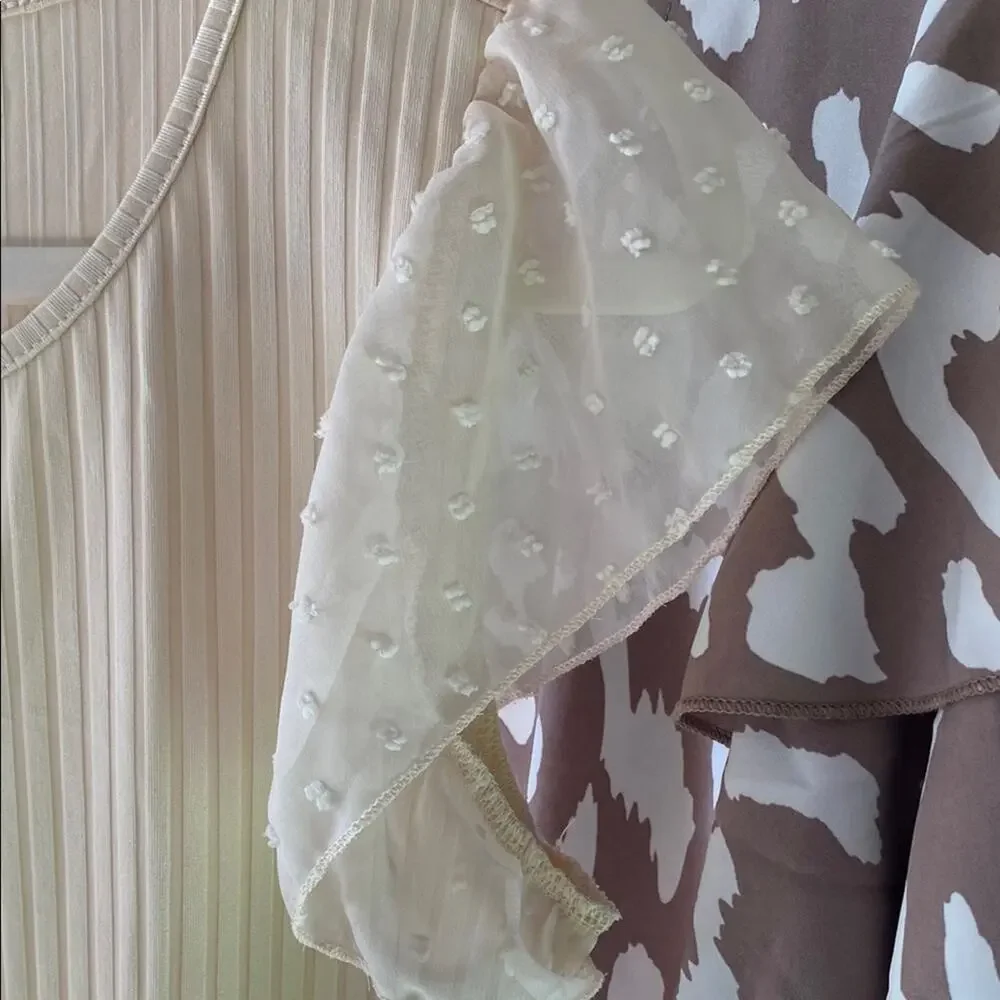 Shein Ribbed Cream Shirt with Sheer Sleeves - Picture 3 of 5
